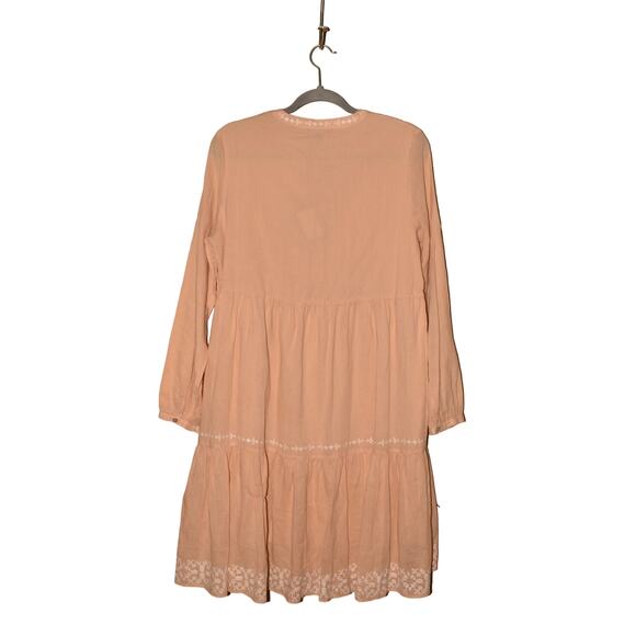 REPEAT NEW $313 Embroidered‎ Cotton Tiered Long Sleeve Dress Peach 36 / XS - Picture 2 of 5